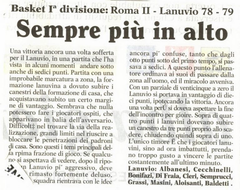 storia basket Lanuvio